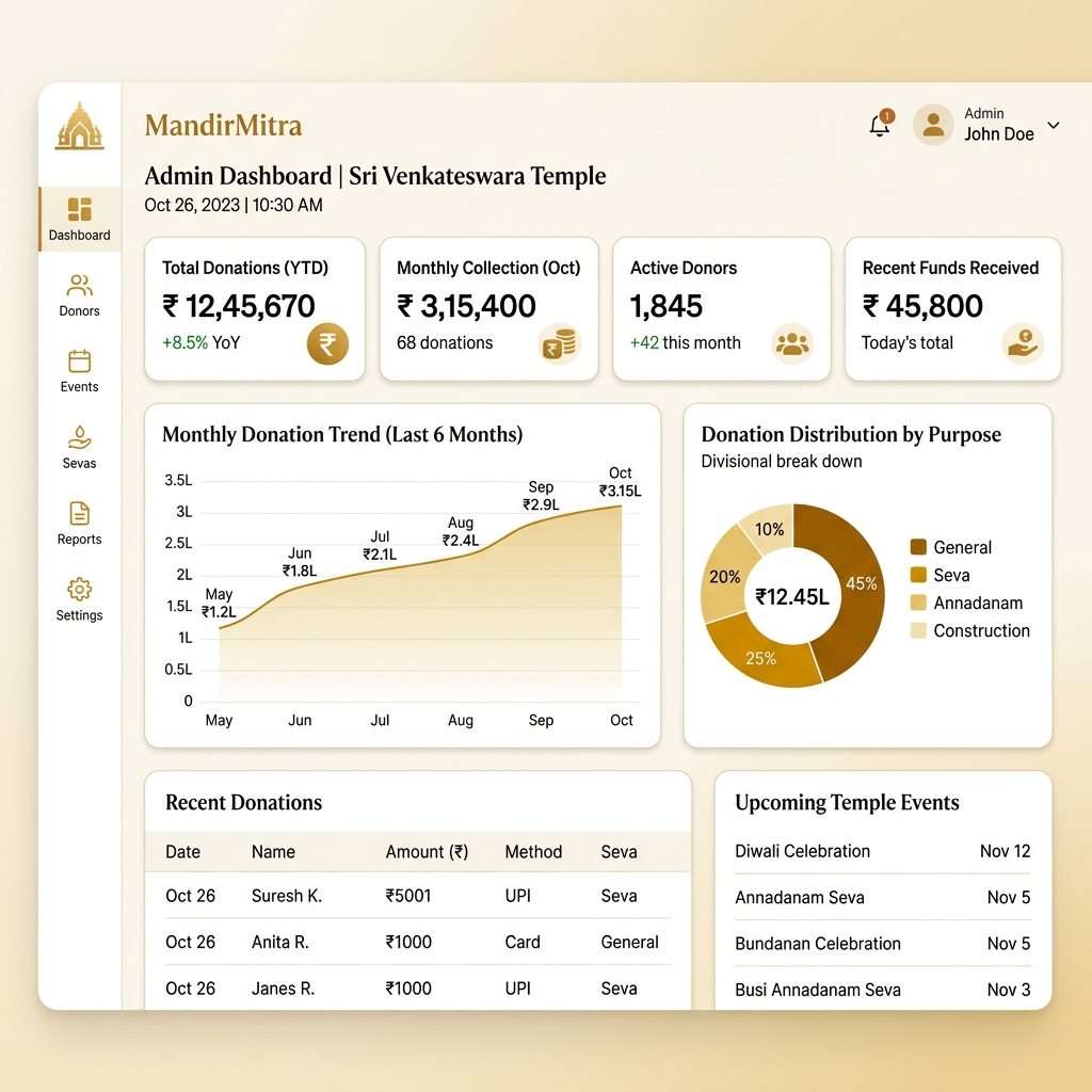 MandirMitra Dashboard Mockup